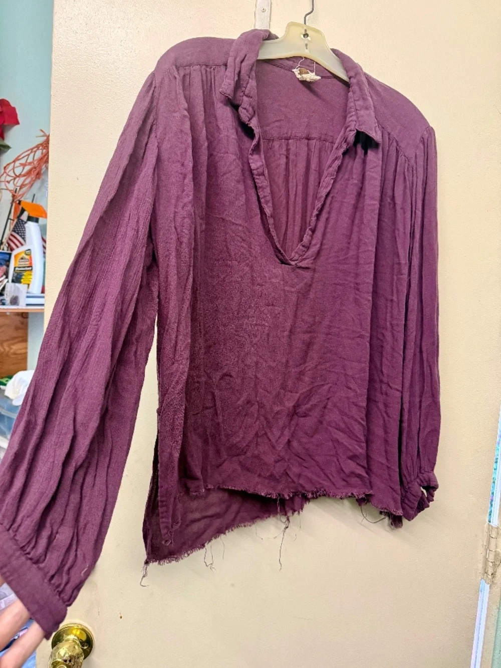 Free People Bohemian Style Purple V-Neck Blouse
